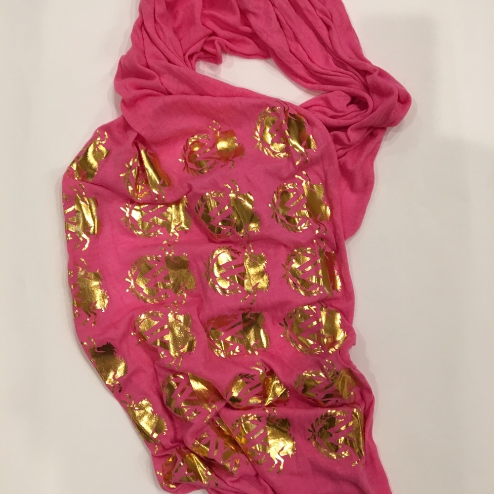 Wildfox pink scarf with gold horses on one end